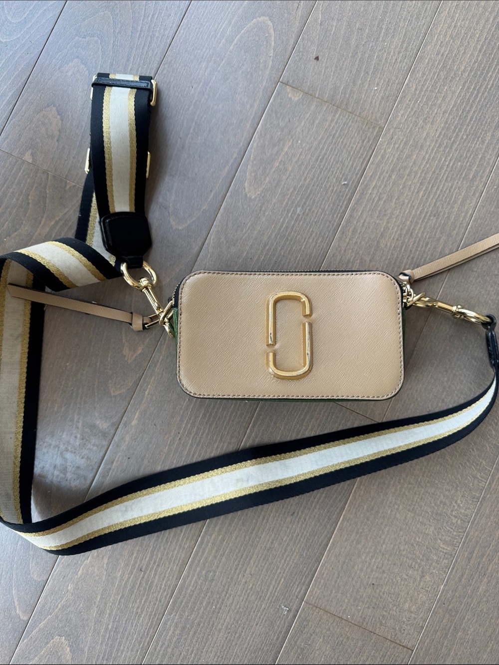 Marc Jacobs Neutral Beige Camera Crossbody with Striped Strap